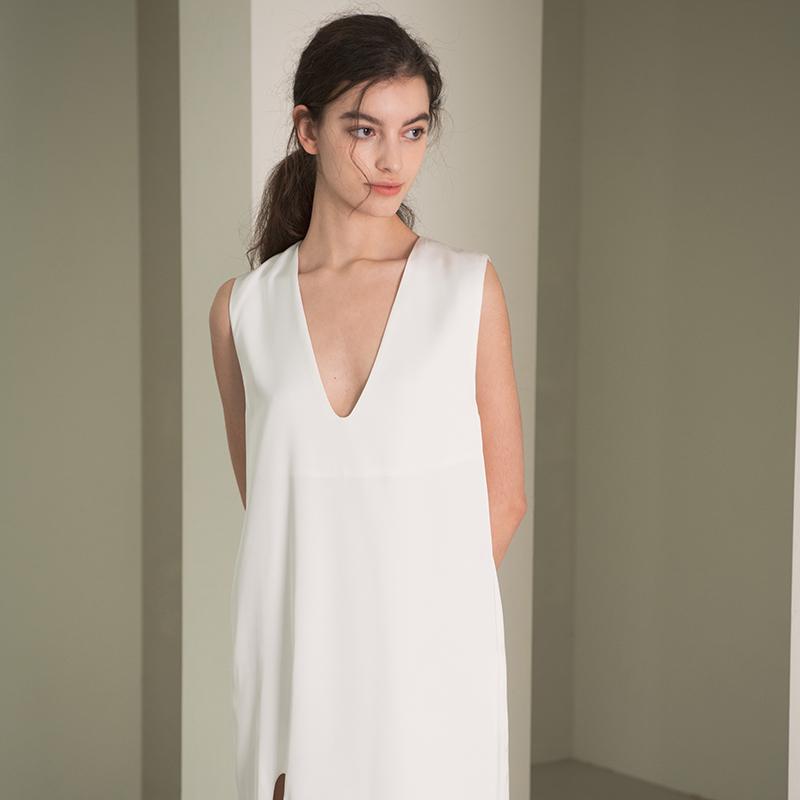 Waiwaiaiem Yy_V-Neck Sleeveless Dress_White