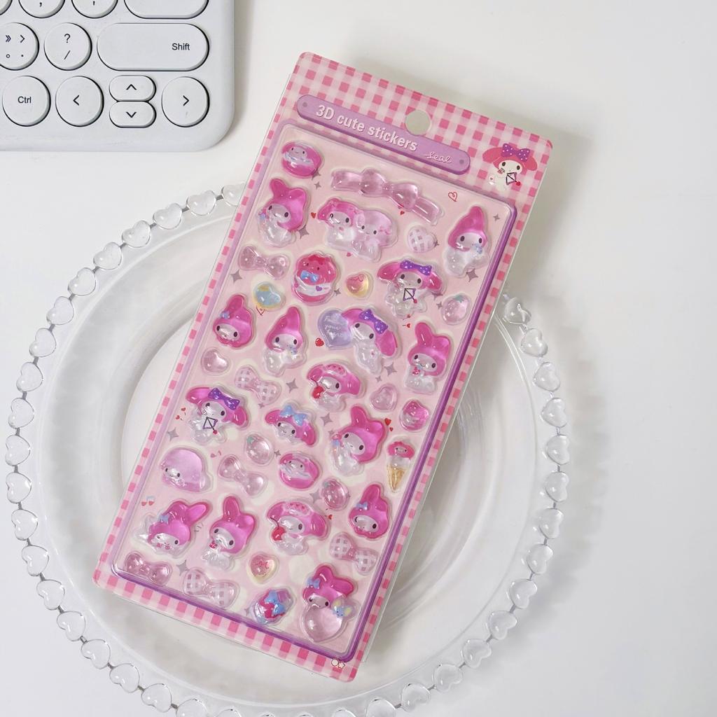 3D   Kuromi Cinnamoroll Stickers Cute Anime Transparent Jelly Crystal Decorative Sticker Note Phone Case DIY Toy