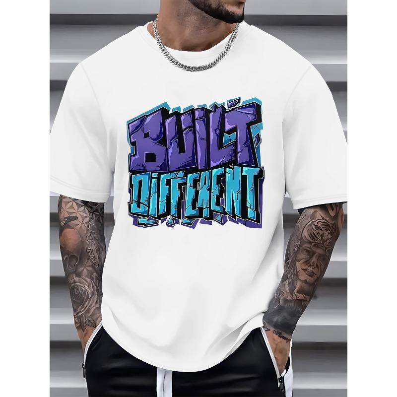 

Men s Short Sleeve T-Shirt - Summer Round Neck Casual Tee with Print, Breathable , Machine Washable Basic Top for Casual Attire (Regular Fit) S белый