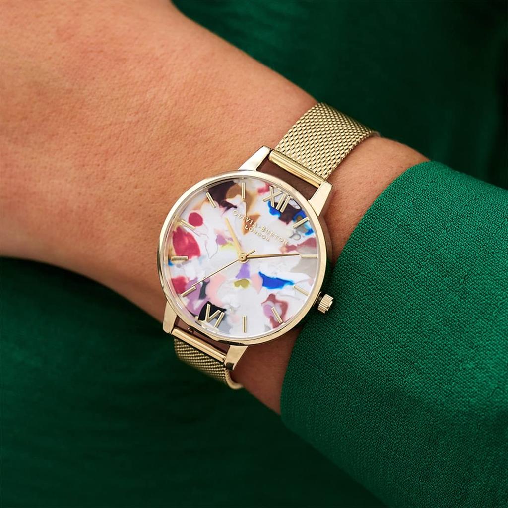 Olivia Burton Pop Art Demi Eco Confetti Dial Orchid Pale Gold Mesh Watch with Strap Set Women's &