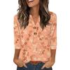 Ladies' Fashionable Casual Retro Floral Print Three-quarter Sleeve Loose V-neck Button Shirt