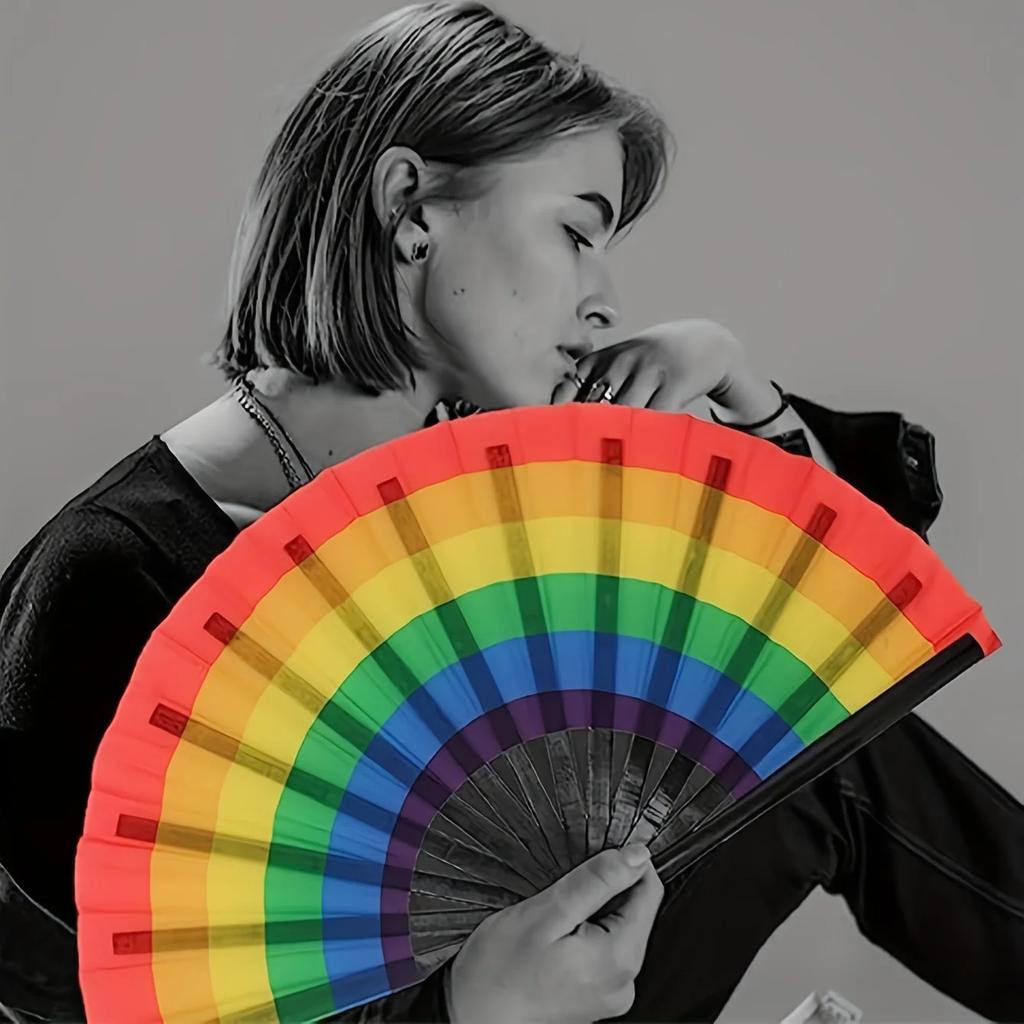 Regenbogen Faltfächer Kunststoff Tanzaufführung Fächer Rollenspiel Hochzeitsrequisite Dekorativer Fächer