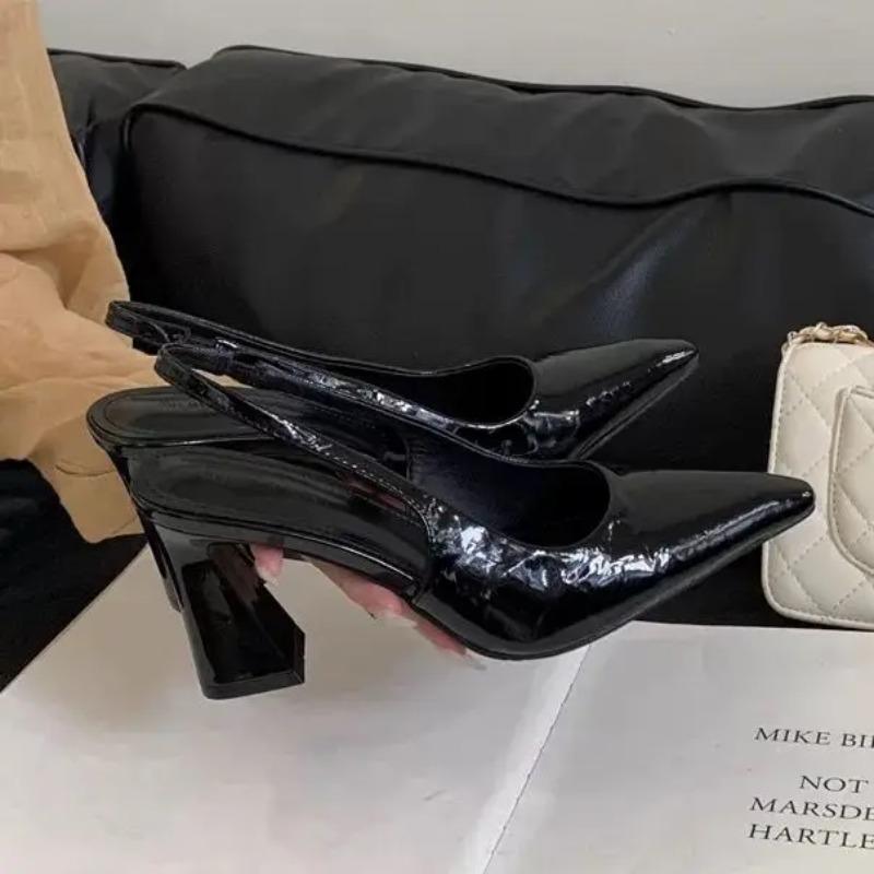 Women's Fashion Shoes Summer French Temperament Baotou Back Hollow Trip Strap Sandals With Skirt Pointed Thick Heeled High Heels