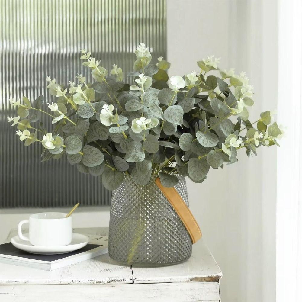 20Pcs Green Color Fake Eucalyptus Plants Decoration Artificial Plants Bouquets  Wedding Decor