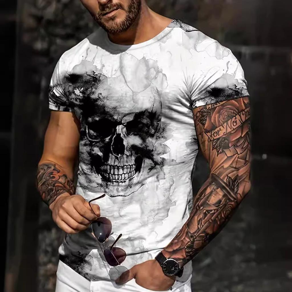 Summer Round Neck 3D Skull Print Top Fashionable Casual Short Sleeved Men's T-shirts