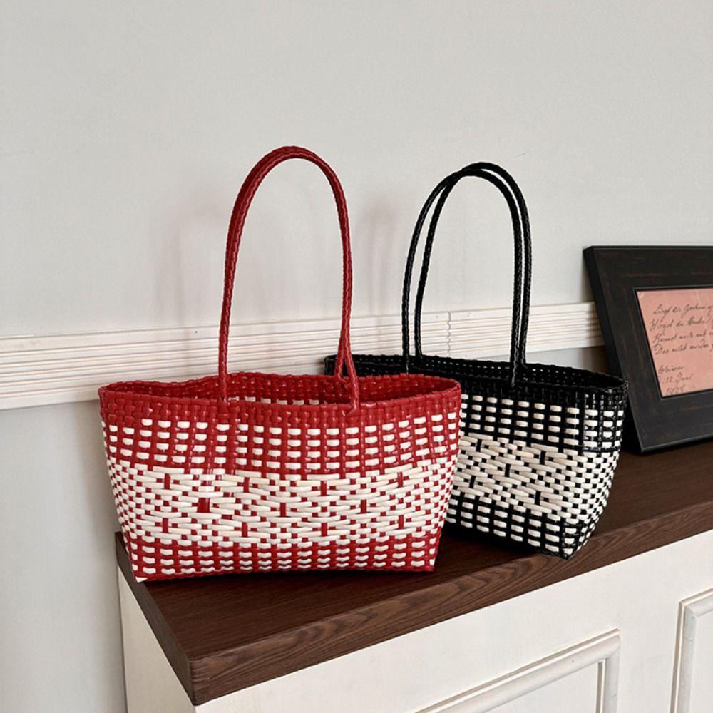 Hollow Out PVC Vegetable Basket Bag Bohemian Style Vacation Style Weave Bag Large Capacity Waterproof Beach Bag Bucket Bag