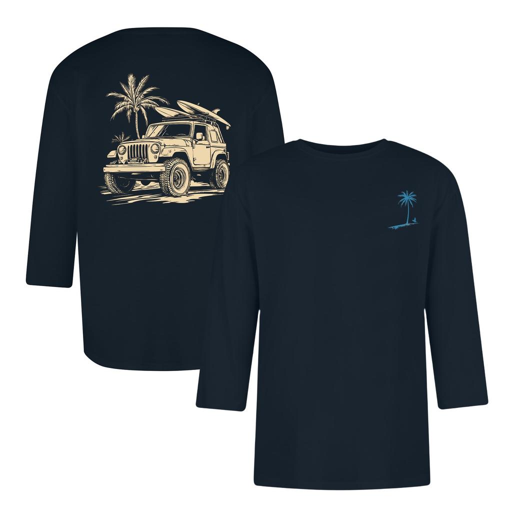 Men's Casual And Fashionable Printed Collar Three-quarter Sleeve Top T-shirt