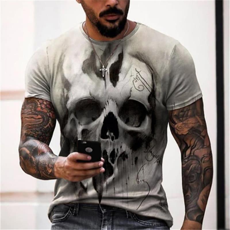 Men's Casual T-Shirt, Gothic Skull Heart Hands Graphic Black Short Sleeve Crew Neck Tee Cool Streetwear Halloween Fashion Top