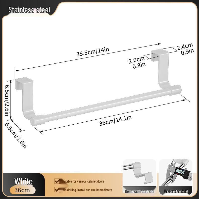 Stainless Steel No-Drill Towel Rack for Cabinet Doors - Wall-Mounted Dishcloth Hanger for Kitchen & Bathroom