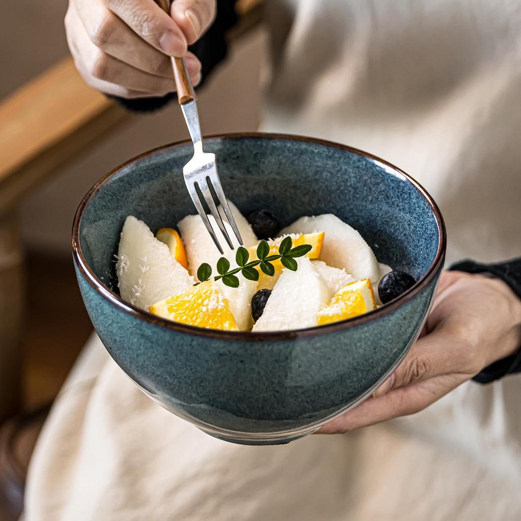 Japanese Retro Ceramic Bowl - Versatile for Salads, Noodles, Vegetables, Fruits, or Soups.