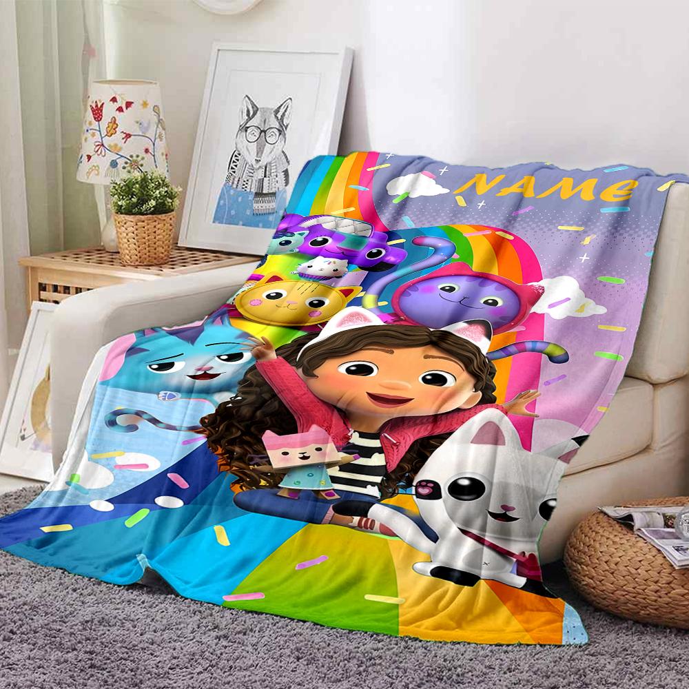 Custom Name Gabby's Dollhouse Theme Printed Blanket - Perfect for Couch, Bed, Travel & Outdoor Use | Machine Washable, Cozy & Durable.