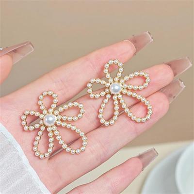 Brincos de Pérola Branca Vazados com Flor Grande para Mulheres Joias Boucles d'oreilles Pendientes Dia dos Namorados Presente para Menina