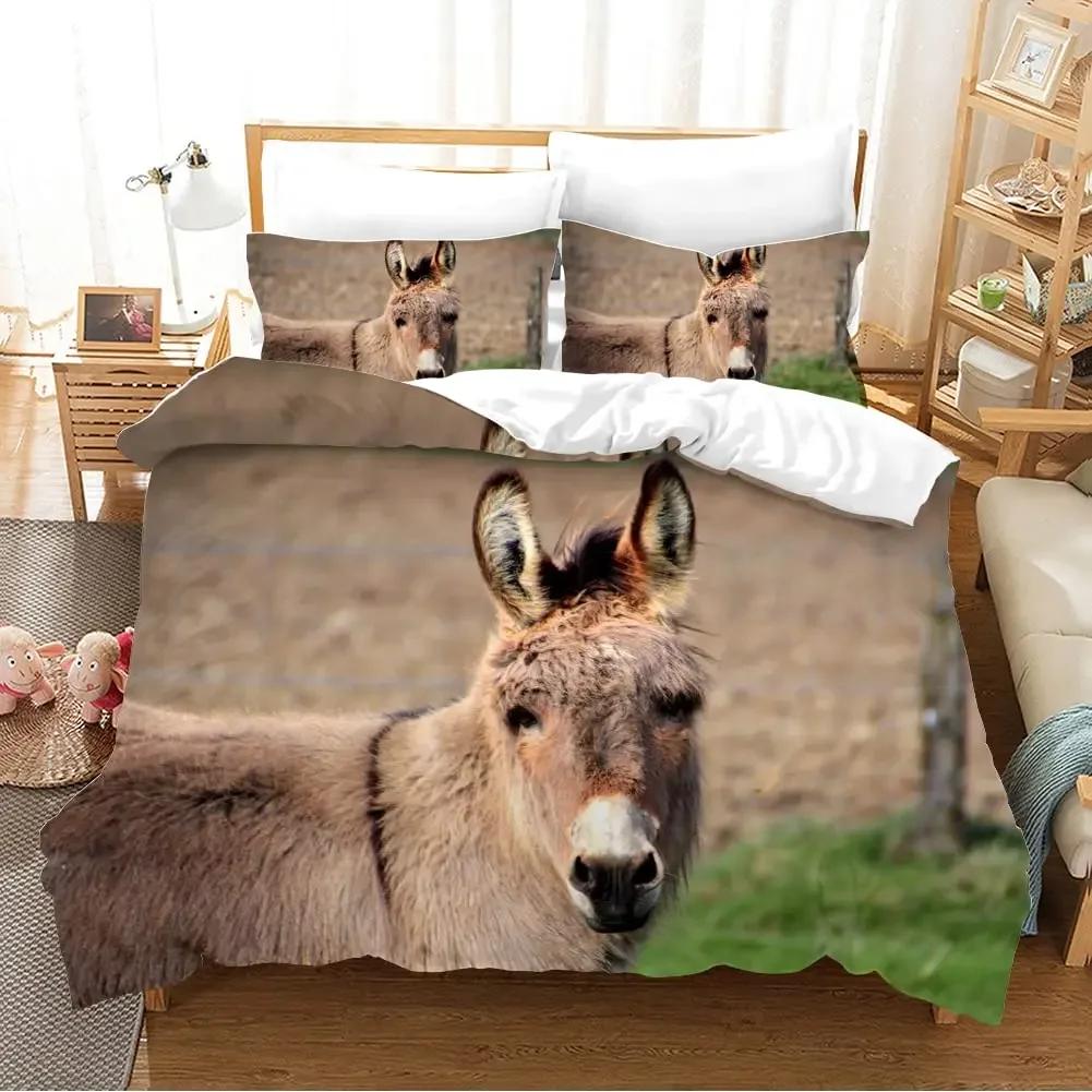 Donkey Duvet Cover King Queen Funny Cartoon Animal Printed Bedding Set For Kids Teens Adults Cute Farm Animals Soft Quilt Cover