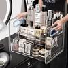 2026 Transparent Portable Three Compartment Cosmetic Storage Box Desktop Dresser Large Capacity Skin Care Perfume Display Rack