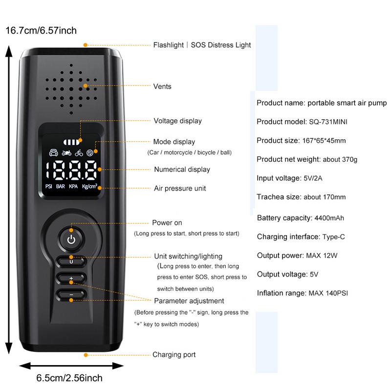 Portable Tire Inflator For Car 12V Wireless Air Pump Auto Accessories Cordless Electric Air Compressor With LED Screen Display