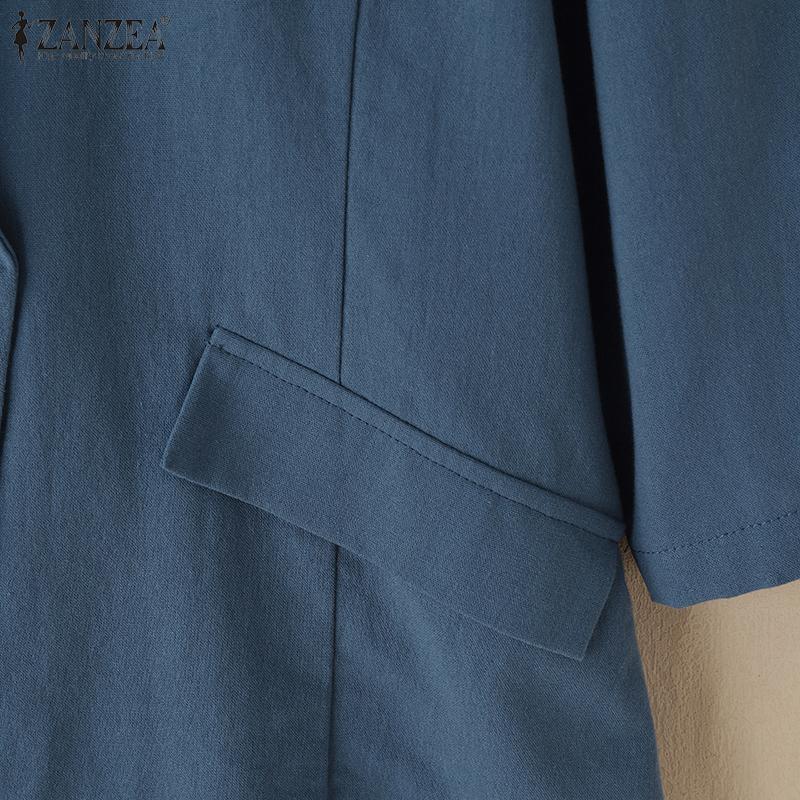 ZANZEA Women Casual V-Neck Solid Color Loose 3/4 Sleeve Blouse