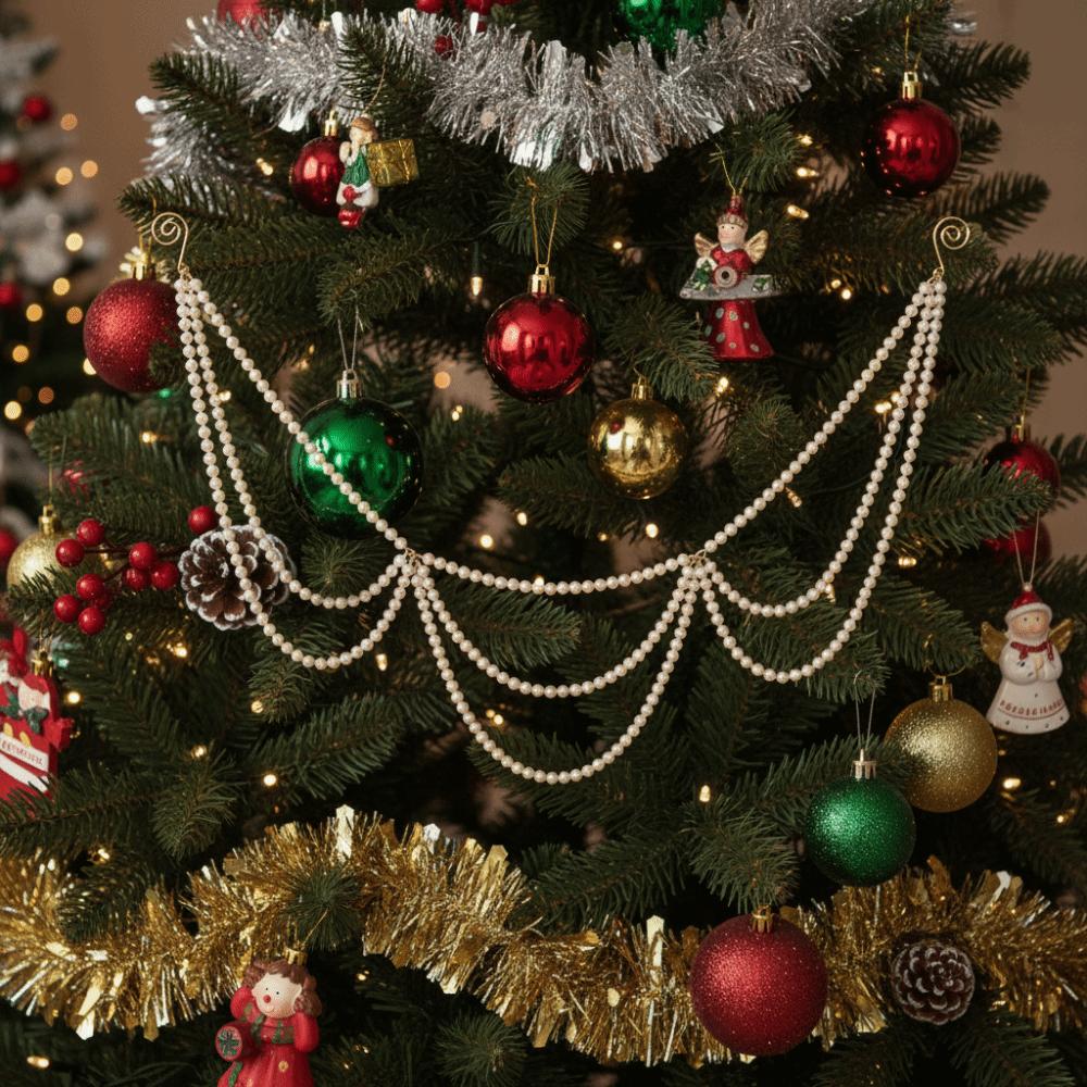 Three-layer Christmas Tree Pearl Chain Pendant Simulated Pearls White Christmas Pearl Garland with Hanging Hooks