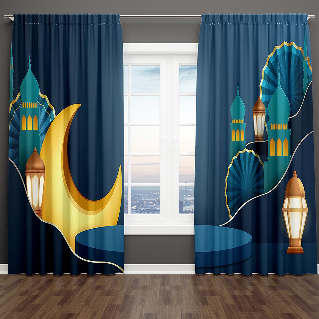 Luxus Ramadan Ramazan Kareem Mond Schloss Fenster Vorhänge Jalousien Für Wohnzimmer Schlafzimmer Badezimmer Küche Tür Heimdekor 2 Stück