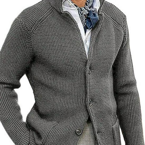 Men’s Casual Long Sleeve Solid Knit Cardigan - European & American Fashion Jackets