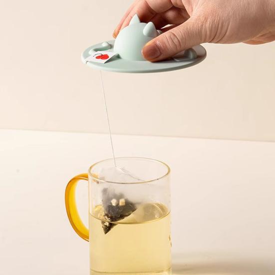 Cartoon Silicone Cup Covers Cute Tea Bag Mug Topper Food Grade Heat-Resistant Mugs Cover Multi-Function Fun Animal Cup Lid with Phone Stand & Tea Bag
