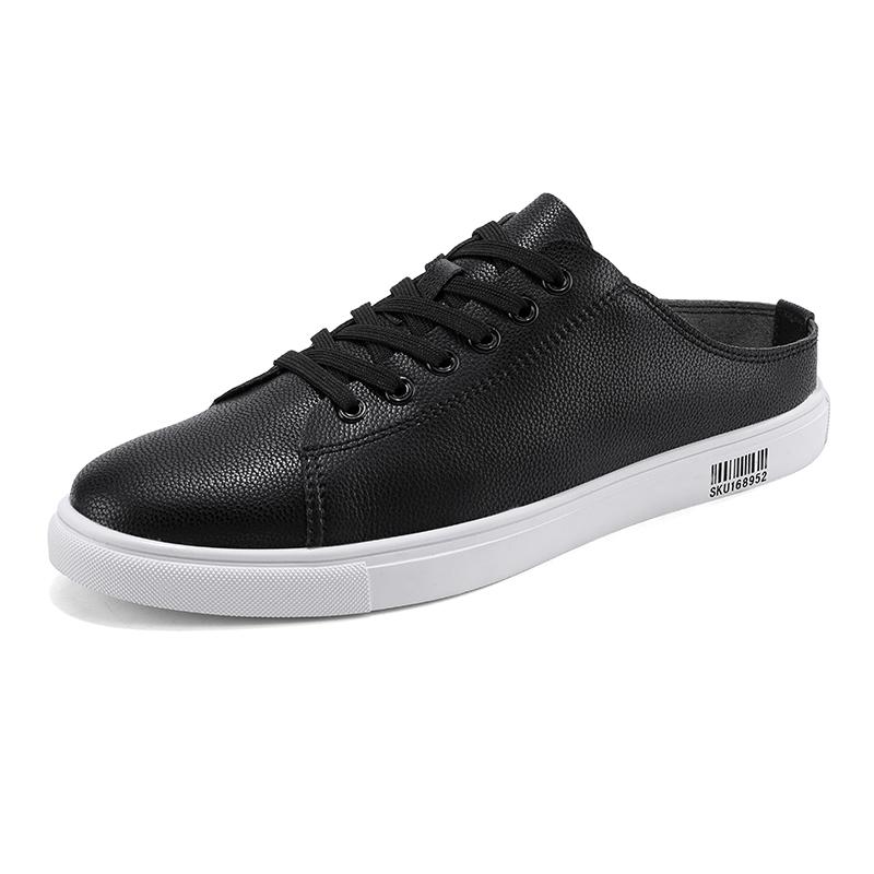 New Summer Mens Casual Leather Shoes Slip on Half Shoes for Man Breathable Flats Personality Man Slippers Handmade Muller Shoes