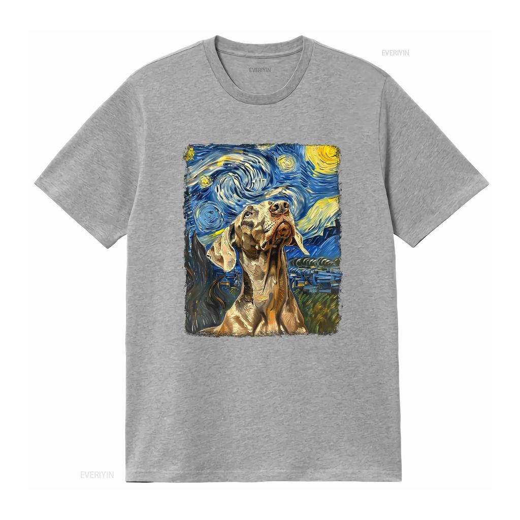 Weimaraner Dog Starry Night Painting T Shirt Vintage Homme Stylish Soft Streetwear Designer Clothes