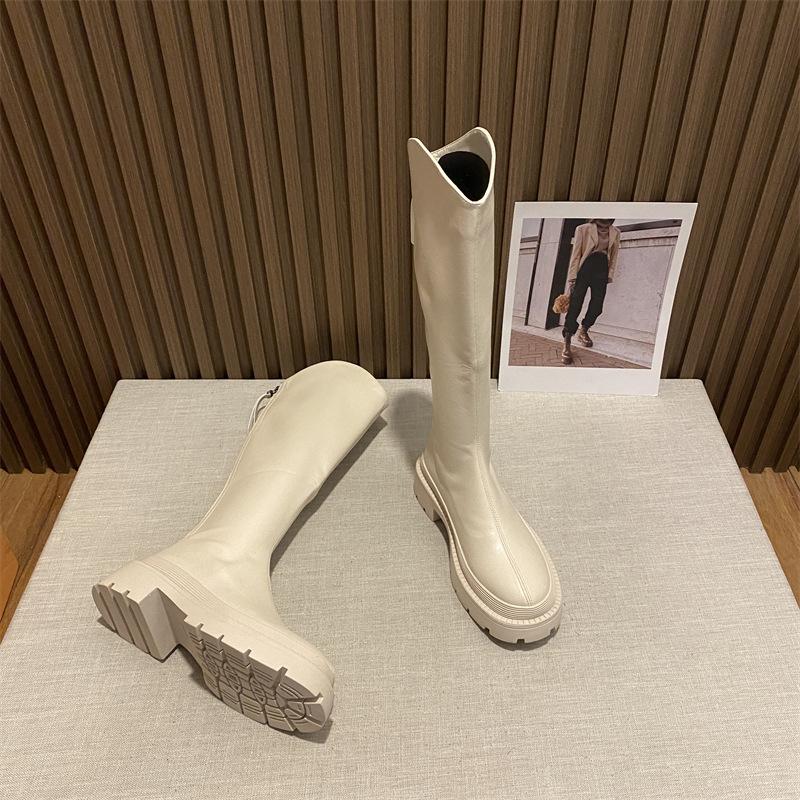 Women's autumn and winter new long boots, thick-soled long boots, high boots, women's middle heel but knee leather boots, velvet