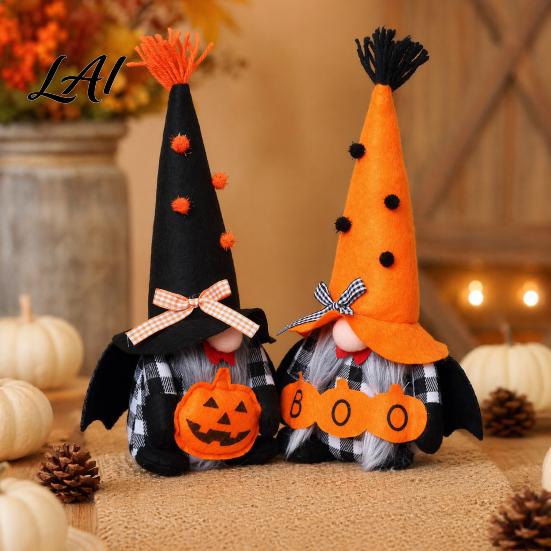 Festive Table Decor Halloween Plush Gnome Decoration Spooky Orange Black Boo Pumpkin Swedish Tomte Seasonal Accents Figurine Elf Dwarf Ornaments for