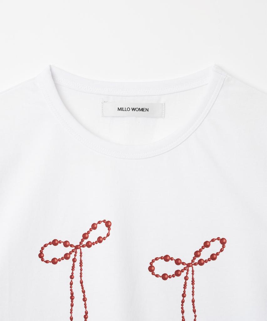 MILLO WOMEN Pearl Ribbon T-Shirt [Pure White]