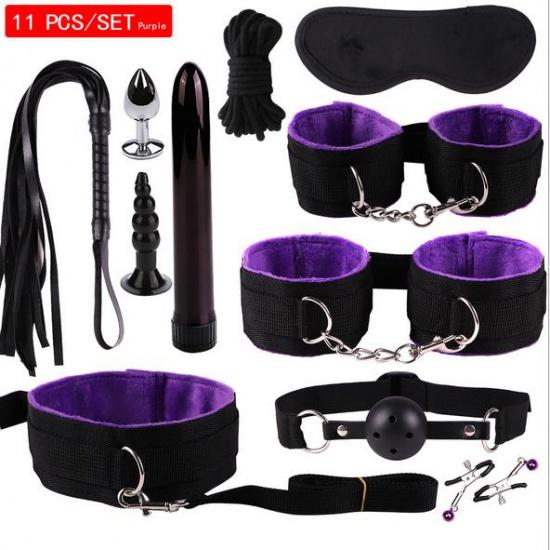 Sexy Nylon BDSM Kits Plush Sex Bondage Set Handcuffs Sex Games Whip Gag Nipple Clamps Sex Toys For Couples Exotic