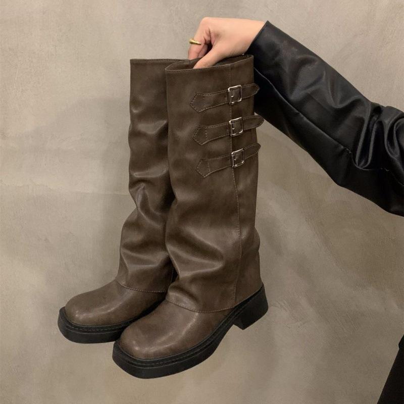 Thick-soled Versatile Retro Trousers, Long Women's Boots, New Autumn and Winter Fashion Stacking Boots, Long Boots, Children's Card