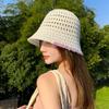 Mesh knitted hollow straw hat summer hat women's sunscreen hat solid color outdoor visor lace fashion bucket hat
