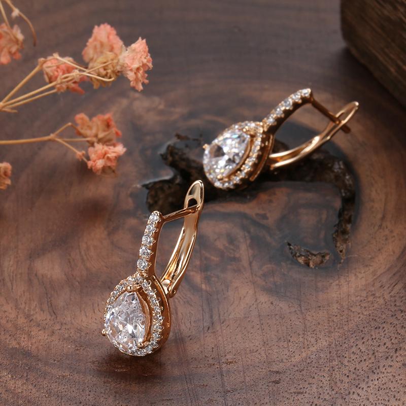 Roségoldene Wassertropfen-Ohrringe für Damen Natürlicher Zirkon Braut-Ohrringe Hohe Qualität Täglicher Feinschmuck