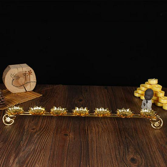 Buddhist Ghee Lamp Holder - Seven Stars Oil Lamp with Lotus Design for Temple Offerings and Everlasting Candle Display.