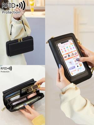 Nouveau Sac Tendance RFID pour Femme avec Sac pour Téléphone à Écran Tactile, Sac Bandoulière Multifonctionnel en PU avec Bandoulière, Sac à Main, Porte-monnaie