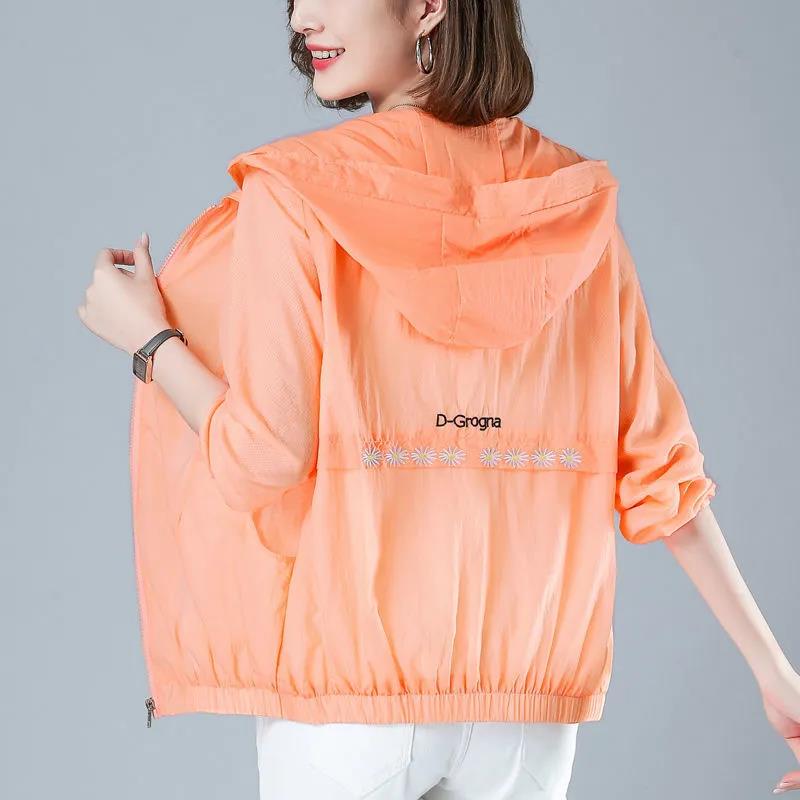 Hooded Thin Jacket Women's Sunscreen Clothing Long Sleeved Breathable Short Coat Daily Simple Casual Summer