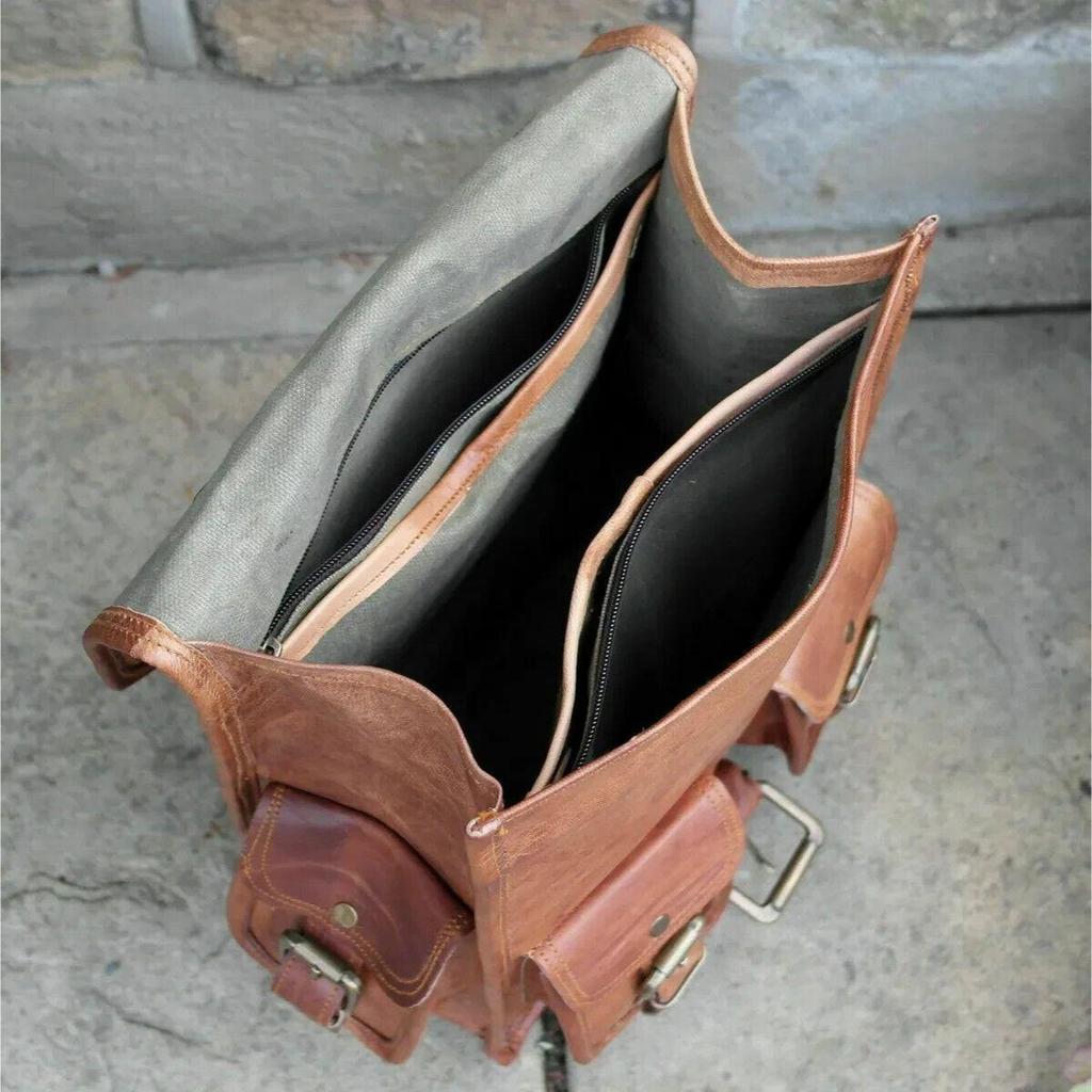 New Genuine Brown Men's Leather Goat Bag Laptop Rucksack Vintage Travel Backpack