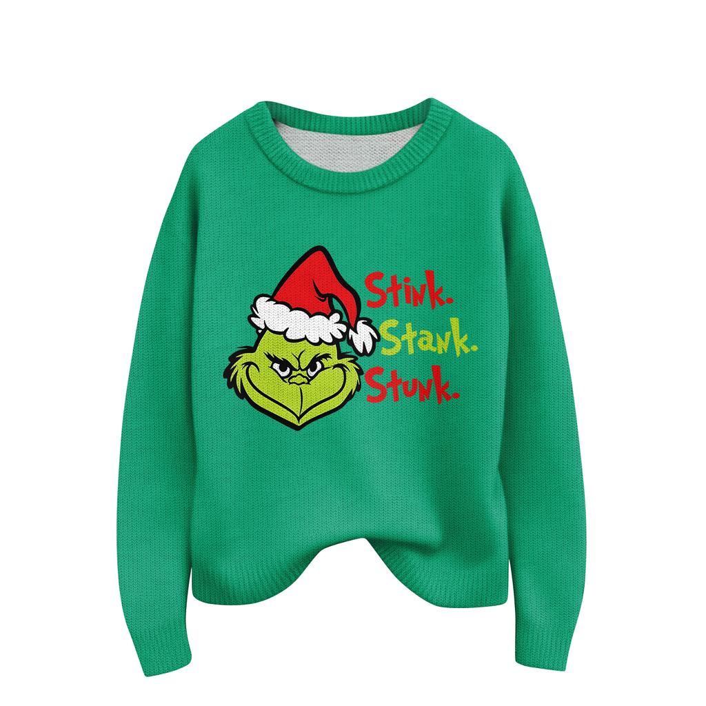 Women's Christmas Print Cardigan Long Sleeve Round Neck Knit Top