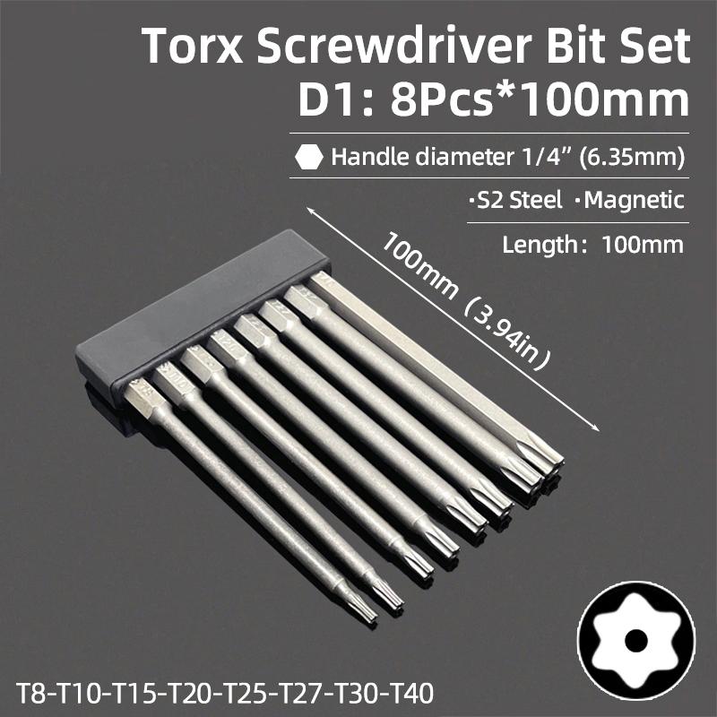 50/75/100/150mm Security Tamper Proof Magnetic Screwdriver Set Drill Bit Screw Driver Bits Hex Torx Flat Head 1/4" Hand Tools