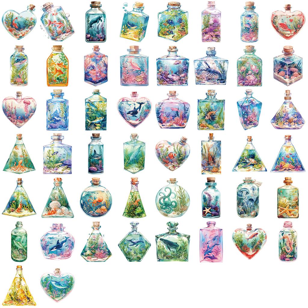 50PCS Underwater World In a Jar Stickers DIY Phone Guitar Laptop Notebook Suitcase Cup Waterproof Decals Sticker