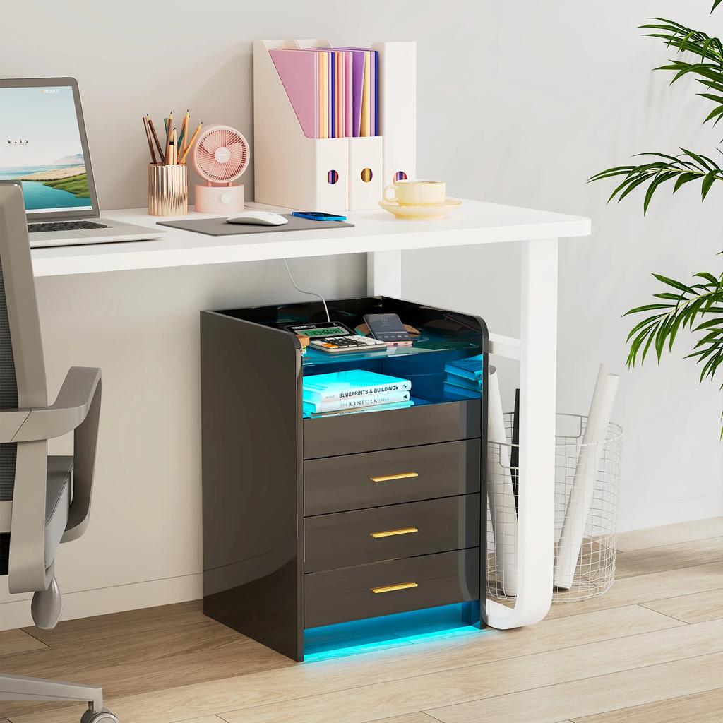 Bedside Coffee Sofa Tea Table Storage Closet Wooden Nightstand Drawers Lamp Charging Bedroom Living Room Display Furniture