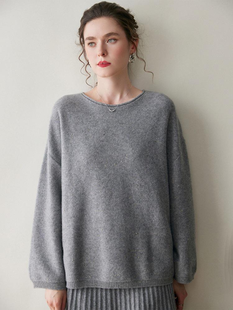 Women's Cashmere Sweater - Solid Color Loose Pullover, Long Sleeve, Korean Style for Autumn & Winter