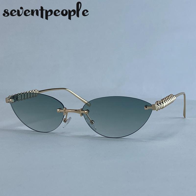 Small Frame Sexy Cat Eye Sunglasses Women  Luxury Brand Trendy Steampunk Rimless Sun Glasses Vintage Metal Punk Shades UV400