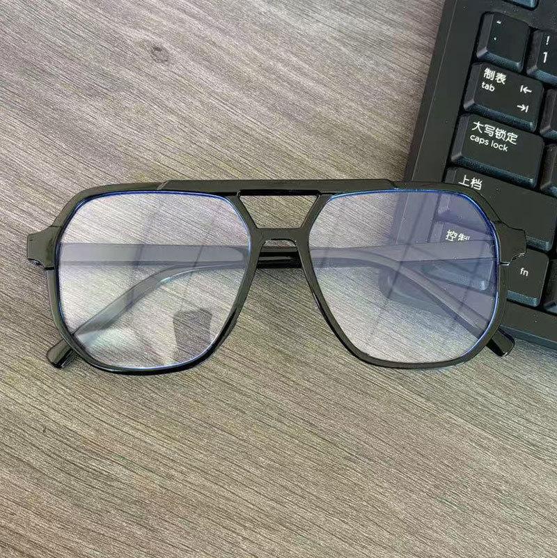 Hip Hop Vintage Rap Bucket Hat Glasses Literary Retro Anti-Blue Flat Glasses Large Square Sunglasses