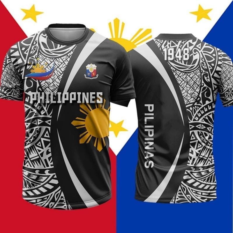 3D-gedrucktes philippinisches Stammesflaggen-T-Shirt für Herren Patriotische Muster-T-Shirts Sommermode Rundhals Kurzarm-T-Shirts