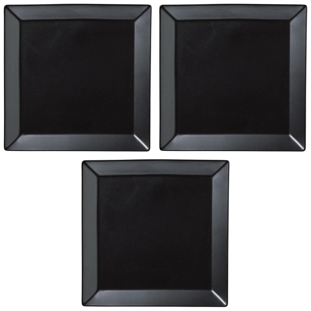Set of 3 19cm Square Black Plates X X Medium Plates by Setomonohonpo [19.5 19.5 1.5cm] Western-style