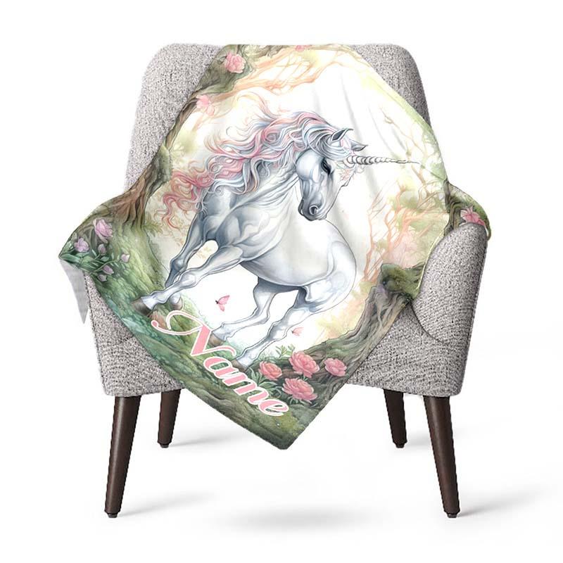 Unicorn Among Trees Customize Your Name Blanket Used For Chair Office Sofa Bed Camping Soft And Warm Giving Friends And Relatives Birthday Graduation