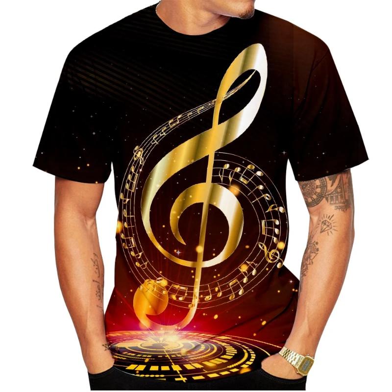 Fashion Men s Crew Neck Short Sleeve 3D Music Color Printing Music Short Sleeve Crew Neck T-Shirt XS
