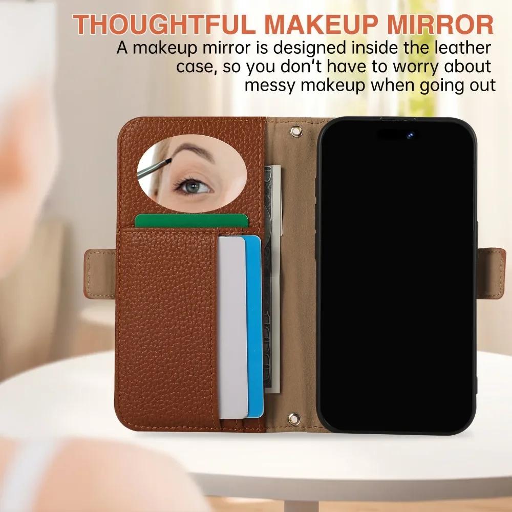 Crossbody Wrist Strap Zipper Wallet Card Slots Holder Phone Case for IPhone 16 15 Plus 14  13 12 11 Pro Max Mirror Leather Cover