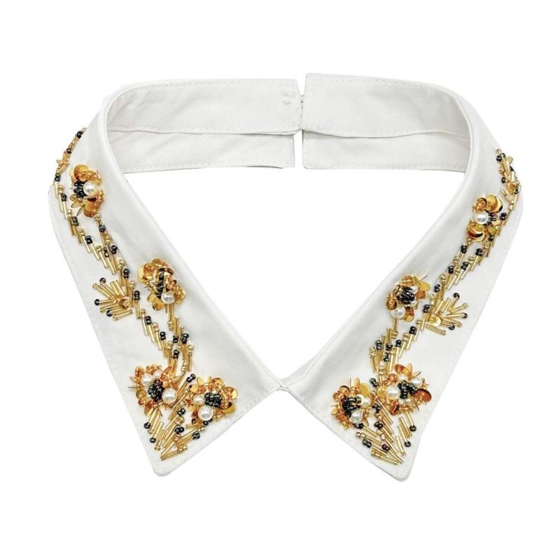 Elegant Beaded Shirt Collar Luxurious Detachable Collar New Lapel Beaded Collar for Women’s Fashion and Office Wear белый